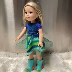 American Girl Doll in Purple Top and Green Skirt